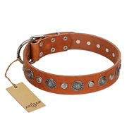 FDT Artisanの「Vintage Elegance」デコ首輪 革製 ナチュラル色 スタッズ付き FDT Artisanの「Vintage Elegance」デコ首輪 革製 ナチュラル色 スタッズ付き