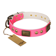 FDT Artisanの犬 誕生日 プレゼント用デコ首輪 ピンク革製 装飾付き 40mm FDT Artisanの犬 誕生日 プレゼント用デコ首輪 ピンク革製 装飾付き 40mm