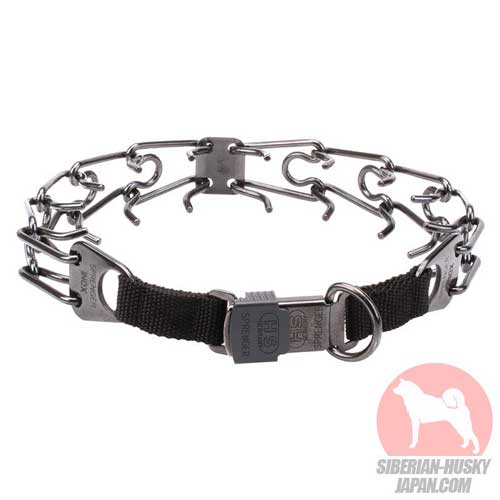 中型犬の犬訓練・散歩用黒いステンレススチール製のピンチカラー - ウインドウを閉じる