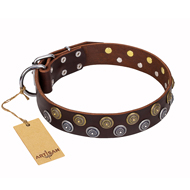 ‘Strong Shields’ FDT Artisan スタッズ付 40mmブラウンレザー 犬用首輪 ‘Strong Shields’ FDT Artisan スタッズ付 40mmブラウンレザー 犬用首輪
